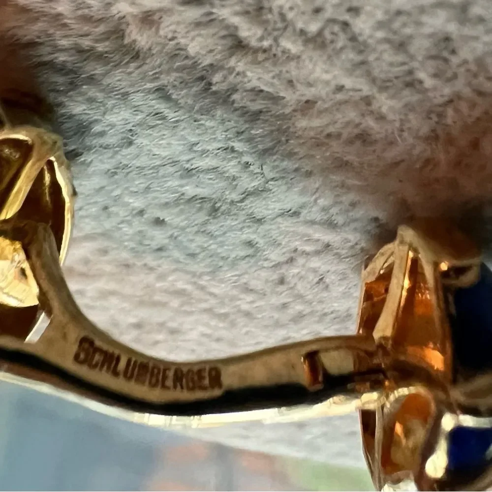 Tiffany Schlumberger Olive Cuff Links 18k‎ Gold Blue Enamel worn once with pouch
